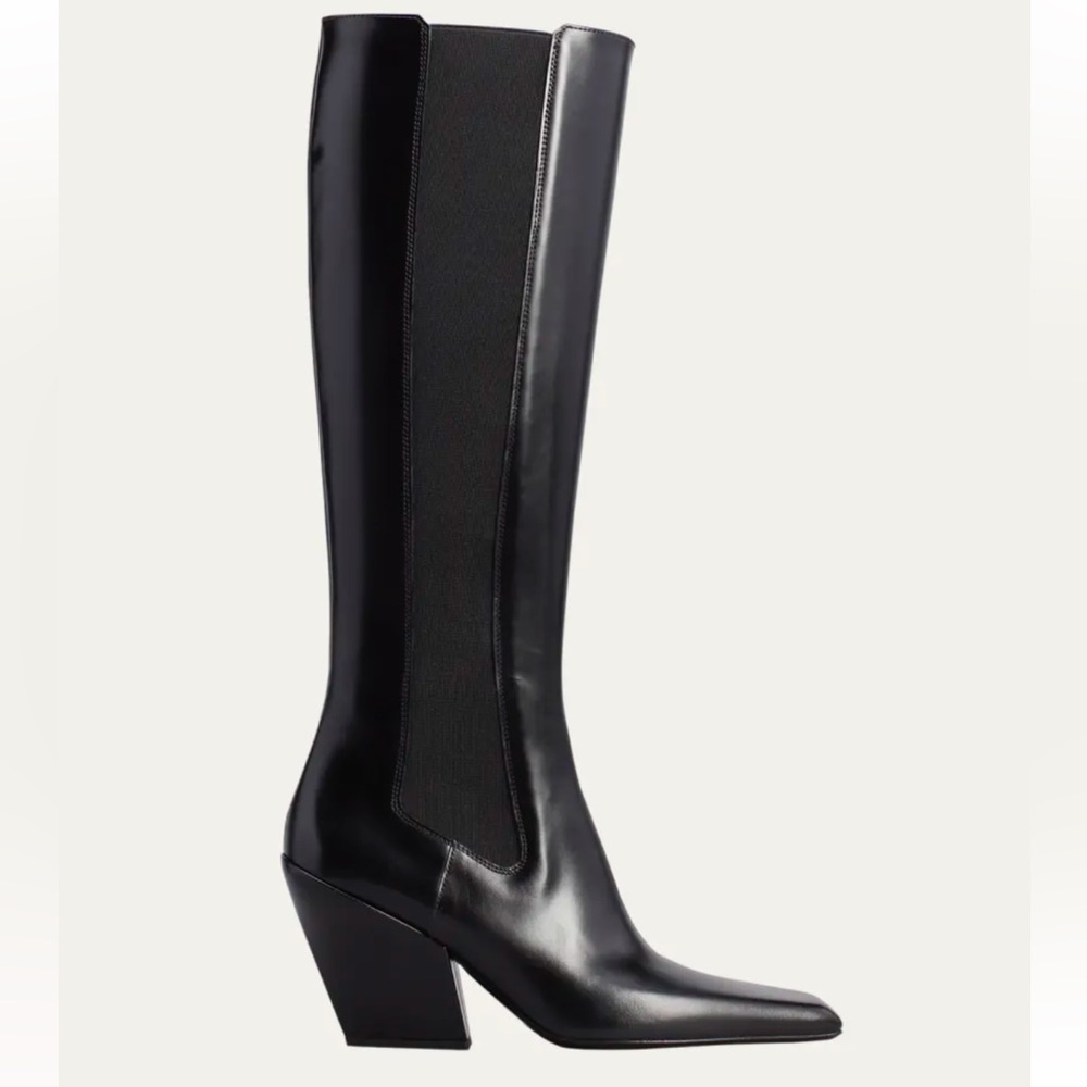 PRADA Leather Square-Toe Tall Chelsea Boots